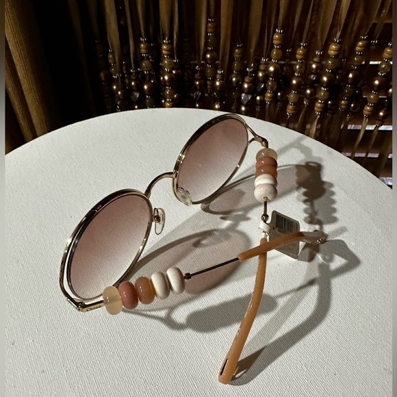 Chloe Bead Embellished Sunglasses 
Round Gold Frame Brow Mocha Mousse
NWT - Picture 8 of 16